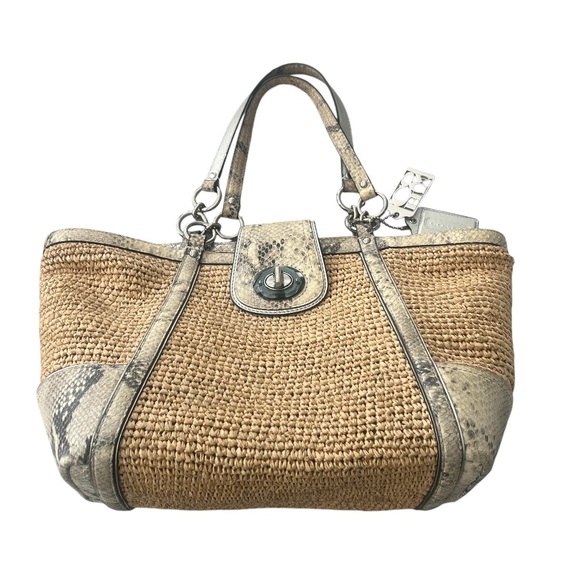 COACH Hampton straw & snakeskin leather tote zebra print w/wristlet Purse - Picture 4 of 9